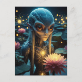 Alien in einem Lotus-Teich Postkarte