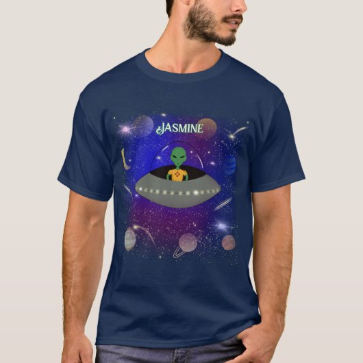 Alien in einem Raumschiff mit einem neuen T - Shir T-Shirt (Vorderseite)