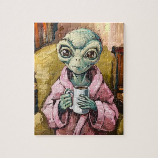 Alien in einem rosa Gewand mit Kaffee Puzzle (Vertikal)