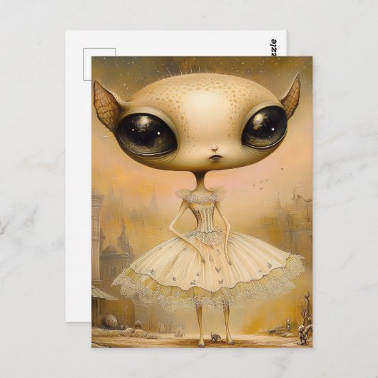 Alien in einem rosa Kleid Postkarte (Vorne/Hinten)