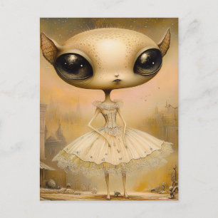 Alien in einem rosa Kleid Postkarte