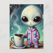 Alien in PJs mit Kaffee Postkarte (Vorderseite)
