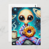 Alien in PJs mit Kaffee und Bagel Postkarte (Vorne/Hinten)