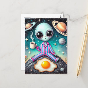 Alien in PJs mit Kaffee und Ei Postkarte