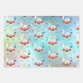 Alien in Raumschiff Muster Boy Birthday White Aqua Geschenkpapier Set (Vorderseite 3)