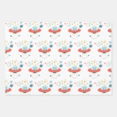 Alien in Raumschiff Muster Boy Birthday White Aqua Geschenkpapier Set (Vorderseite 2)
