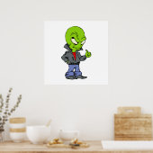 Alien in schwarzer Lederjacke Daumen hoch Poster (Küche)