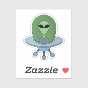 Alien in seinem kleinen Raumschiff Aufkleber