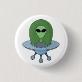 Alien in seinem kleinen Raumschiff Button (Vorderseite)