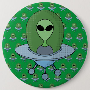 Alien in seinem kleinen Raumschiff Button