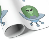 Alien in seinem kleinen Raumschiff Geschenkpapier (Rolleneckpunkt)