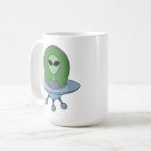 Alien in seinem kleinen Raumschiff Kaffeetasse (Vorderseite Links)