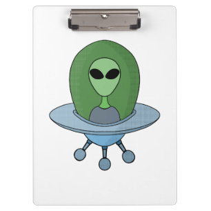 Alien in seinem kleinen Raumschiff Klemmbrett