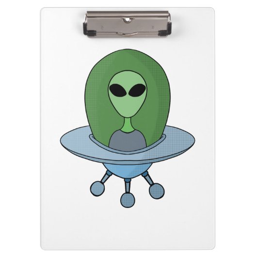 Alien in seinem kleinen Raumschiff Klemmbrett (Vorderseite)