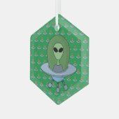 Alien in seinem kleinen Raumschiff Ornament Aus Glas (Vorderseite Links)