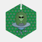 Alien in seinem kleinen Raumschiff Ornament Aus Glas (Rückseite)