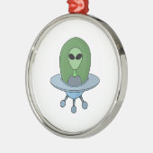 Alien in seinem kleinen Raumschiff Ornament Aus Metall (Links)