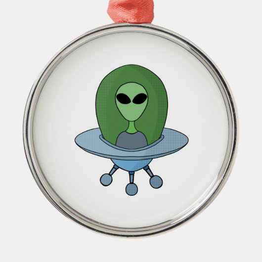 Alien in seinem kleinen Raumschiff Ornament Aus Metall (Vorne)