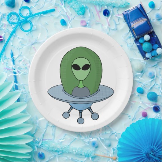 Alien in seinem kleinen Raumschiff Pappteller (Party)