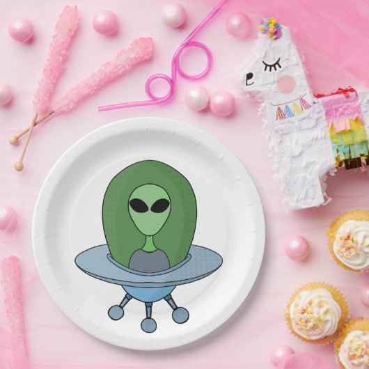 Alien in seinem kleinen Raumschiff Pappteller (Party)