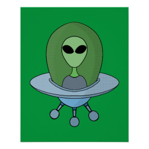 Alien in seinem kleinen Raumschiff Poster