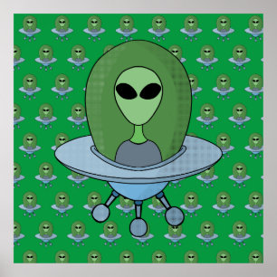 Alien in seinem kleinen Raumschiff Poster