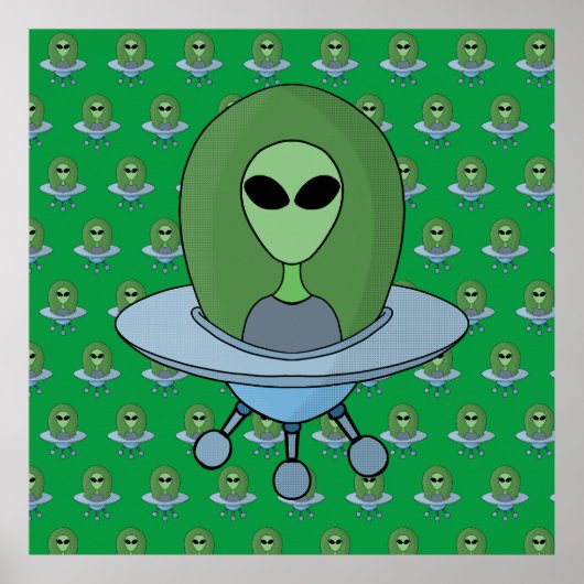 Alien in seinem kleinen Raumschiff Poster (Vorne)