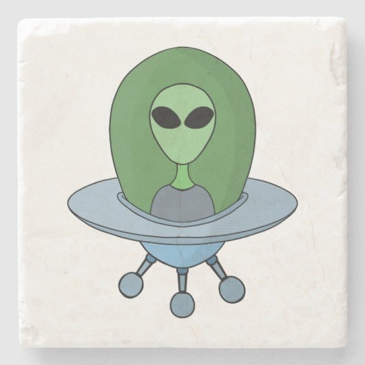 Alien in seinem kleinen Raumschiff Steinuntersetzer (Vorderseite)