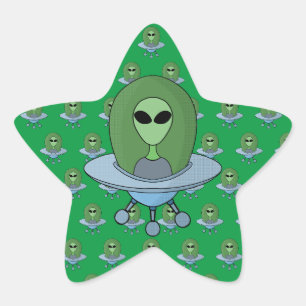 Alien in seinem kleinen Raumschiff Stern-Aufkleber