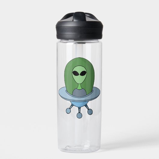 Alien in seinem kleinen Raumschiff Trinkflasche (Vorderseite)