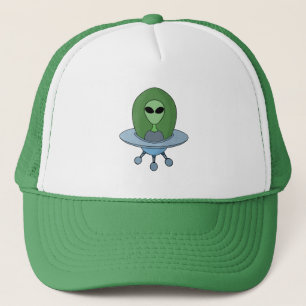 Alien in seinem kleinen Raumschiff Truckerkappe
