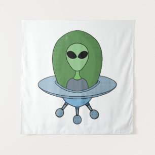 Alien in seinem kleinen Raumschiff Wandteppich