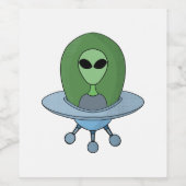 Alien in seinem kleinen Raumschiff Weinetikett (Einzelnes Label)