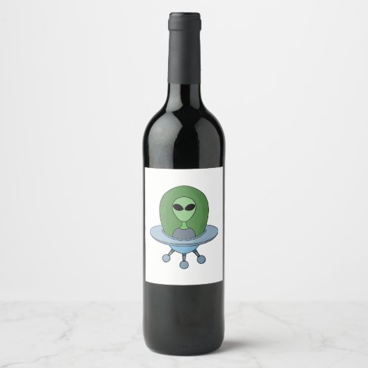 Alien in seinem kleinen Raumschiff Weinetikett (Vorderseite)
