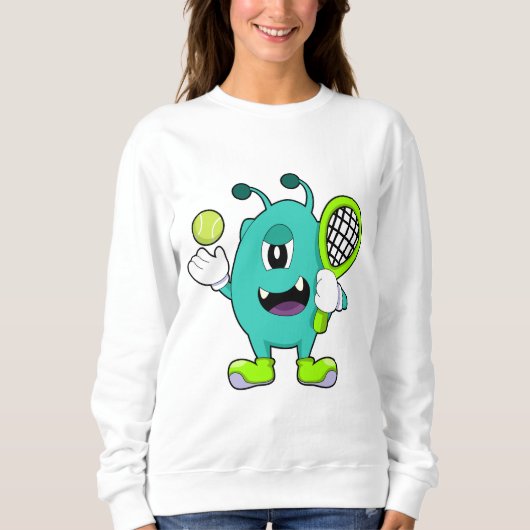 Alien in Tennis mit Tennisschläger Sweatshirt (Vorderseite)