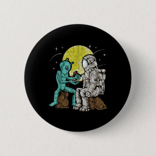 Alien Inking Astronaut Tattoo Vintage Tattoo Artis Button
