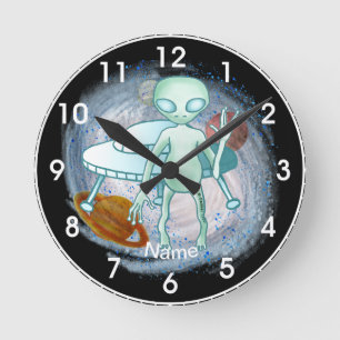 Alien Invader Clock Runde Wanduhr
