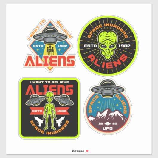 Alien Invaders Set 4 Extraterrestrische Bundle Aufkleber (Blatt)
