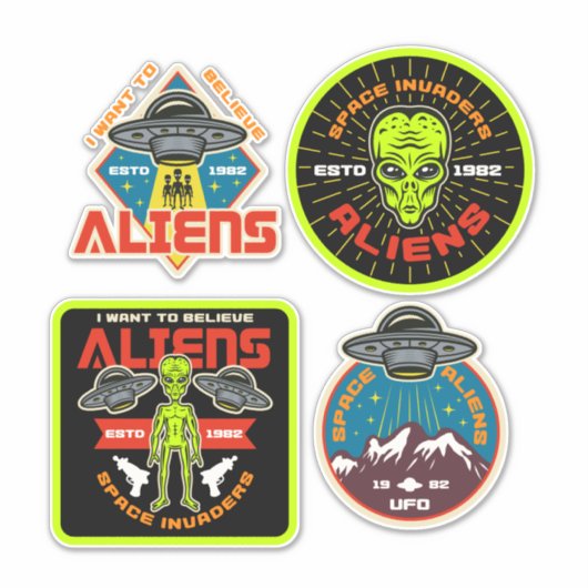 Alien Invaders Set 4 Extraterrestrische Bundle Aufkleber (Vorderseite)