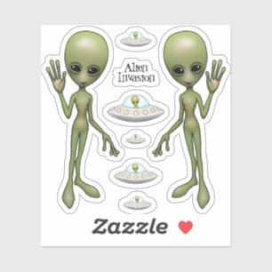 Alien Invasion Flying Saucer Space UFO Aufkleber