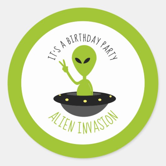 Alien Invasion, Geburtstag Runder Aufkleber (Vorderseite)