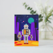 Alien Invasion - Roboter Feiertagspostkarte (Stehend Vorderseite)