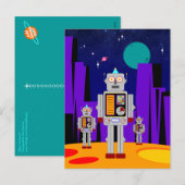 Alien Invasion - Roboter Feiertagspostkarte (Vorne/Hinten)