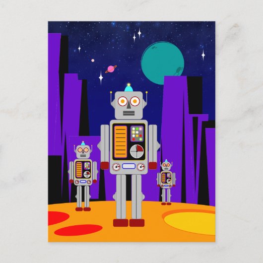 Alien Invasion - Roboter Feiertagspostkarte (Vorderseite)