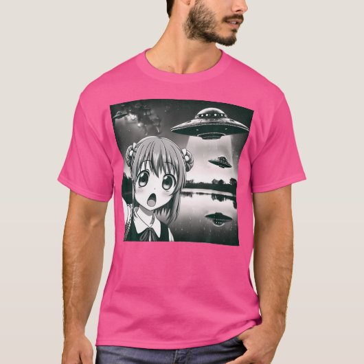Alien Invasion Sci-Fi Spaß Anime Girl Selfie mit T-Shirt (Vorderseite)