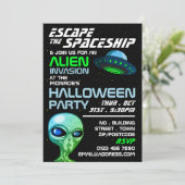 Alien Invasion Thema, Escape Room, Halloween-Party Einladung (Stehend Vorderseite)