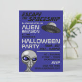 Alien Invasion Thema, Escape Room, Halloween-Party Einladung (Stehend Vorderseite)