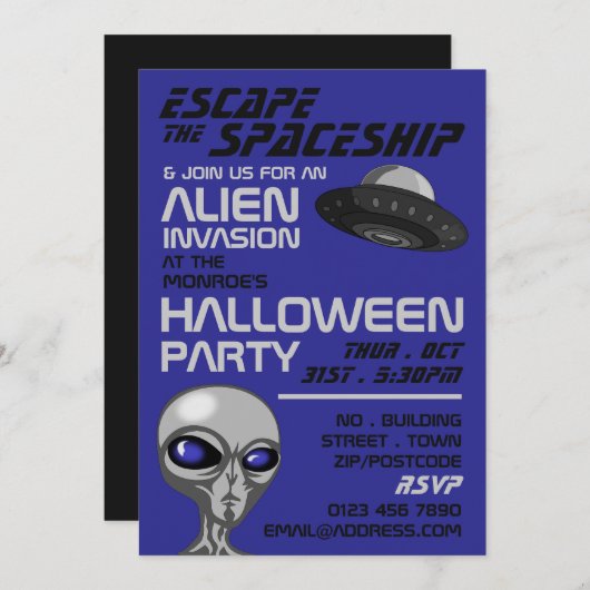 Alien Invasion Thema, Escape Room, Halloween-Party Einladung (Vorne/Hinten)