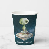 Alien Invasion Weltraum Geburtstag Pappbecher (Rückseite)