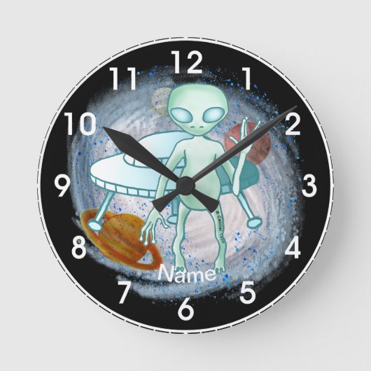 Alien-Invasor-Uhr Runde Wanduhr (Vorderseite)